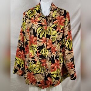 ALLISON DALEY Tan and Red Floral Shirt Jacket - Size 16W